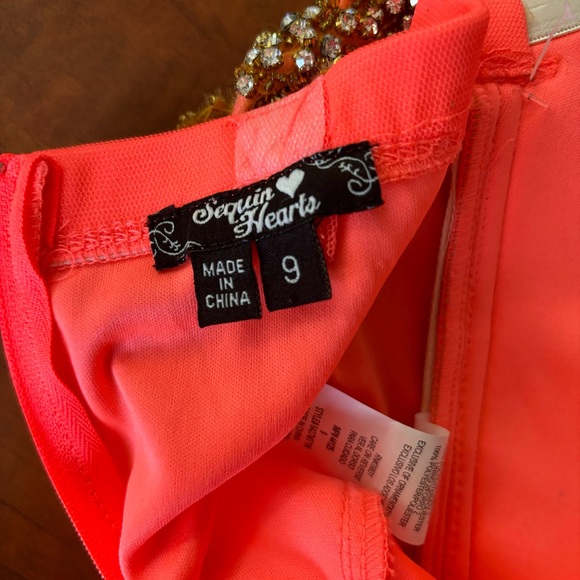 NWT Sequin Hearts Size 9 Pink Sparkly Padded One Shoulder Prom Formal Mini Dress - Picture 11 of 16